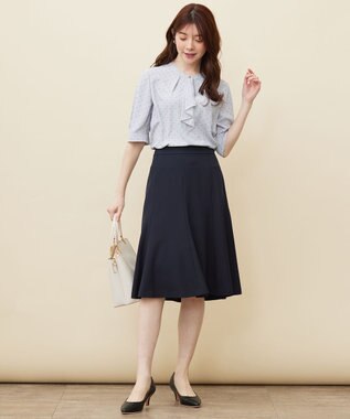 ANY SIS L 【洗える】ラッフルボウ ブラウス ライトブルーベース