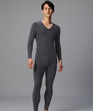 WACOAL MEN インナー メンズ 発熱インナー【エクス（R）】 吸湿発熱繊維 保温性 消臭性（汗臭・加齢臭） ストレッチ素材 深めVネック 8分袖 GL6221 /ブロス ブラック