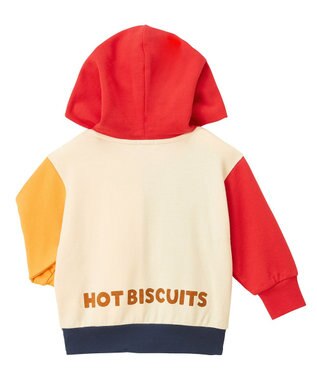 MIKI HOUSE HOT BISCUITS 【80-120cm】 マルチカラー配色切り替え ロゴパーカー 赤×紺