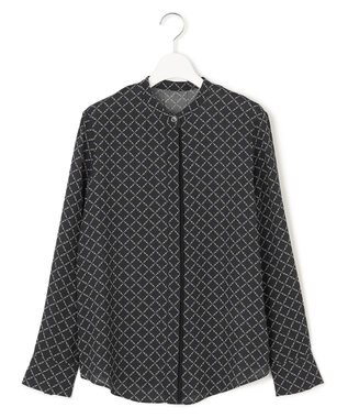 ICB L 【新色追加・WEB限定カラーあり・接触冷感・UVケア・速乾・洗える】BackSatinAmunzen バンドカラーブラウス ブラックベース×スクエアビット柄系