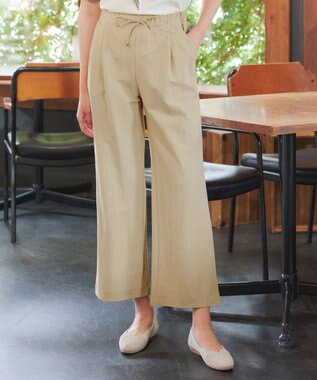 Tiaclasse 綿混リンクル加工ワイドパンツ ベージュ