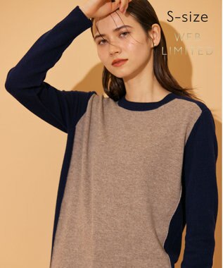 BEIGE， 【WEB限定・S-size】ROGAN / クルーネックニット Taupe×Navy