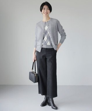 J.PRESS LADIES 【洗える】アーガイル ツイン ニット ライトグレー系