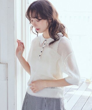 earth music&ecology メッシュポロニットプルオーバー Ivory