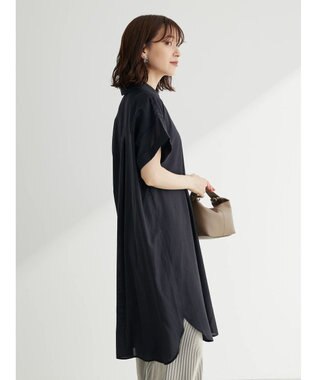 Green Parks ミディ丈半袖シャツワンピース Black