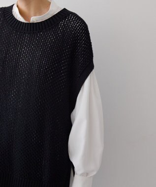 AMERICAN HOLIC ＳＥＴ　イージーケアギャザーシャツ＋ニットベスト Off White