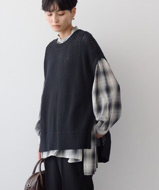 AMERICAN HOLIC ＳＥＴ　イージーケアギャザーシャツ＋ニットベスト Check