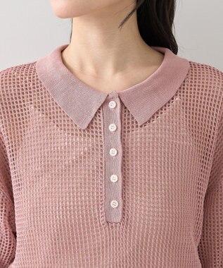 earth music&ecology メッシュポロニットプルオーバー Pink