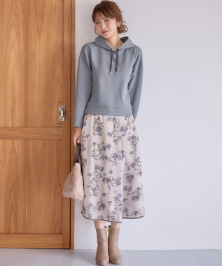 ANY SIS 【洗える】フロッキーオンフラワー スカート アイボリーベース