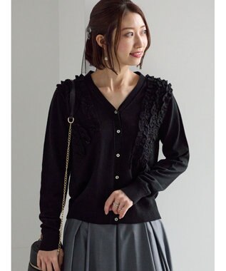 Te chichi フリルVネックカーディガン ブラック