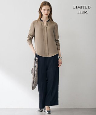 ICB L 【6/12-6/28期間限定・受注生産・WEB限定】BackSatinAmunzen キーネックブラウス ライトモカ×ネイビー