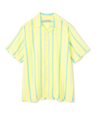 UNFILO MENS シアーメッシュプリント オープンカラーシャツ【ギフトにもおすすめ】 イエローストライプ