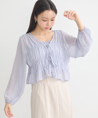 earth music&ecology ＳＥＴ２点シアーシャーリングブラウス＋インナー Blue