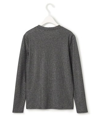 ICB L 【洗える】 シャイニーリブテレコ プルオーバー ブラック×シルバー系