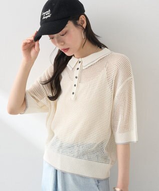 earth music&ecology メッシュポロニットプルオーバー Ivory