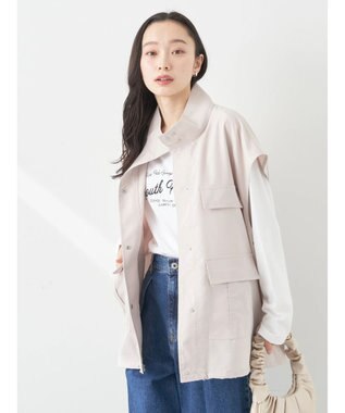 earth music&ecology ミリタリースタンドカラーベスト Light Gray