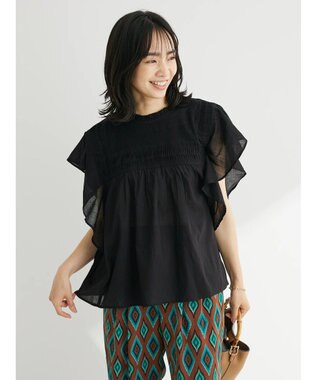 Green Parks Ｉ　フリルノースリーブブラウス Black