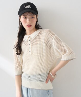 earth music&ecology メッシュポロニットプルオーバー Ivory