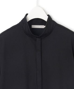 ICB L 【洗える】 ブラウスライクジャージー ロングシャツ ブラック系