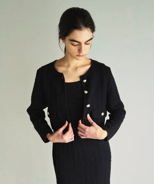 GRACE CONTINENTAL ツイードショートニットカーディガン ブラック