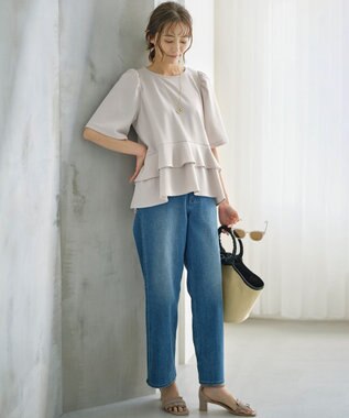 組曲 L 【接触冷感・吸湿・UVカット】ジョーゼットジャージーフリルブラウス ベージュ系