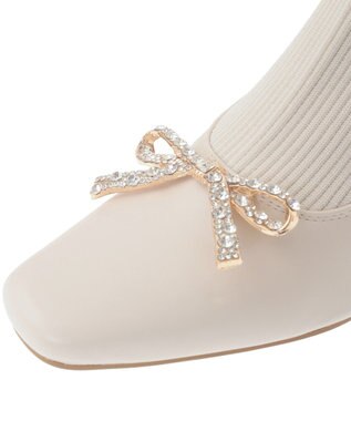 Maison de FLEUR リボンビジューニットブーツ Ivory