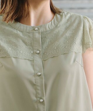 Tiaclasse L 【洗える】フレンチスリーブレースブラウス ミント