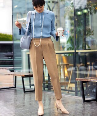 組曲 【美シルエット・ストレッチ・シワになりにくい】オシャクロス テーパードパンツ ベージュ系