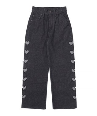 WEGO 【MLサイズ展開】ハートサイドラインストレートパンツ ブラック