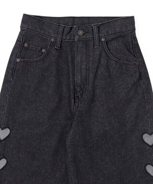 WEGO 【MLサイズ展開】ハートサイドラインストレートパンツ ブラック