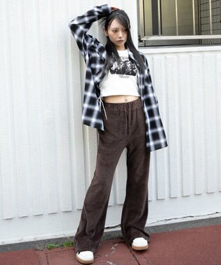 WEGO 【ウエストゴム】ベロアフレアパンツ ブラウン