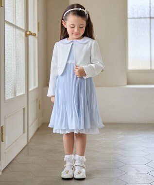 ANY KIDS 【2点セット】リボンボレロジャケット+シフォンプリーツ ワンピース サックスブルー