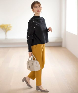 ANY SIS 【洗える】パール調ディテール ニット ブラック