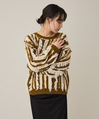 CRAFT STANDARD BOUTIQUE バイカラーフリンジニットプルオーバー Khaki