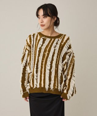 CRAFT STANDARD BOUTIQUE バイカラーフリンジニットプルオーバー Khaki