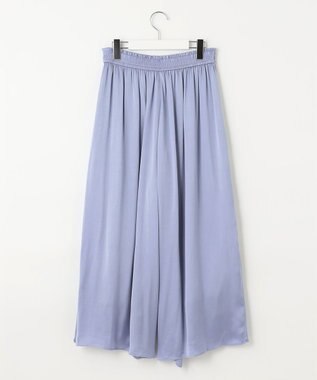 自由区 【ウエストゴム・長さ調整可・洗える・XSサイズあり】ビンテージサテン ガウチョパンツ ダルブルー系