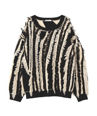 CRAFT STANDARD BOUTIQUE バイカラーフリンジニットプルオーバー Black