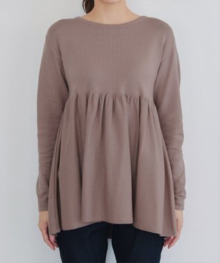 Tiaclasse 【洗える】ギャザーフレアニットチュニック モカ