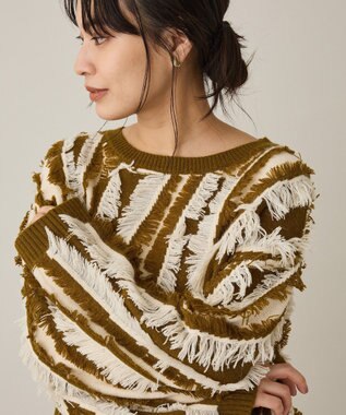CRAFT STANDARD BOUTIQUE バイカラーフリンジニットプルオーバー Khaki