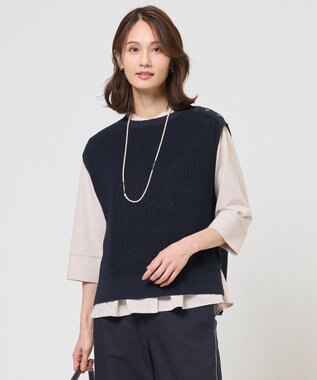 J.PRESS LADIES L 【WEB限定カラーあり】LINEN COTTON ニット ベスト ネイビー系