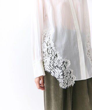 BEIGE， GALENA / コットンレースバンドカラーシャツ Off