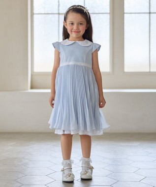 ANY KIDS 【2点セット】リボンボレロジャケット+シフォンプリーツ ワンピース サックスブルー