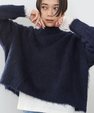 UNFILO L 【洗える】アルパカシャギー ハイネッククロップドニット ネイビー