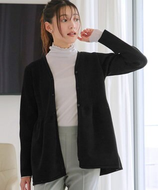 Tiaclasse 【洗える】リブ切替フレアカーディガン