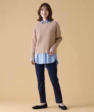 ANY L 【洗濯機可】クロップド丈ケーブルニット ベージュ