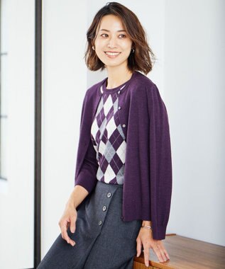 J.PRESS LADIES 【洗える】アーガイルツイン ニット パープル系