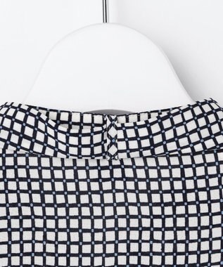 J.PRESS LADIES L ジーナ梨地 幾何プリント ブラウス ホワイト×ネイビー系