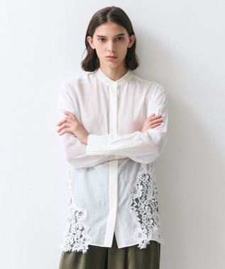 BEIGE， GALENA / コットンレースバンドカラーシャツ