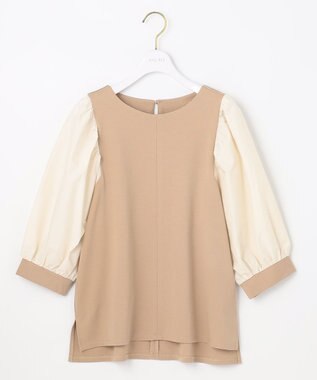 ANY SIS パフスリーブ異素材コンビ プルオーバー ベージュ