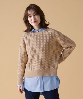 ANY L 【洗濯機可】クロップド丈ケーブルニット ベージュ